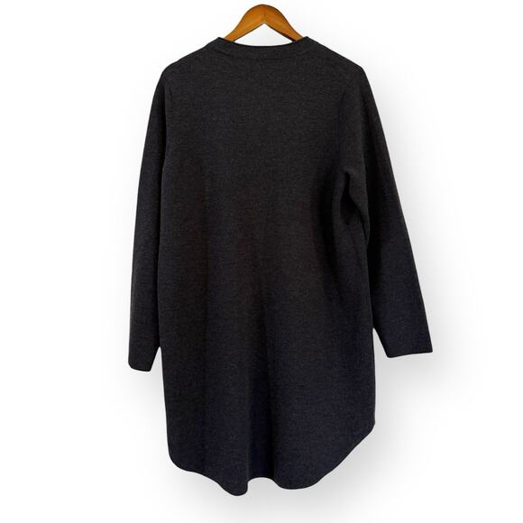 Eileen Fisher Cardigan Sweater Womens L Merino Wool Long Tunic Italian Yarn Gray - Picture 4 of 7